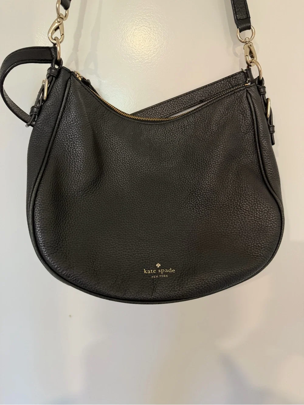 kate spade Black Pebbled Leather Crescent Shoulder Bag with Gold Hardware
